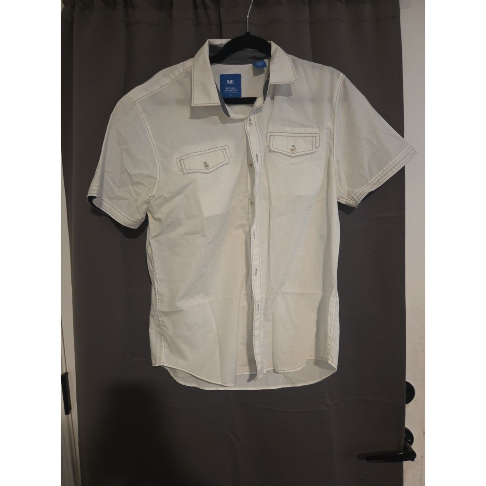 Michael Brandon Cream Button Up,‎ Men's Large Shirt, Short Sleeve
